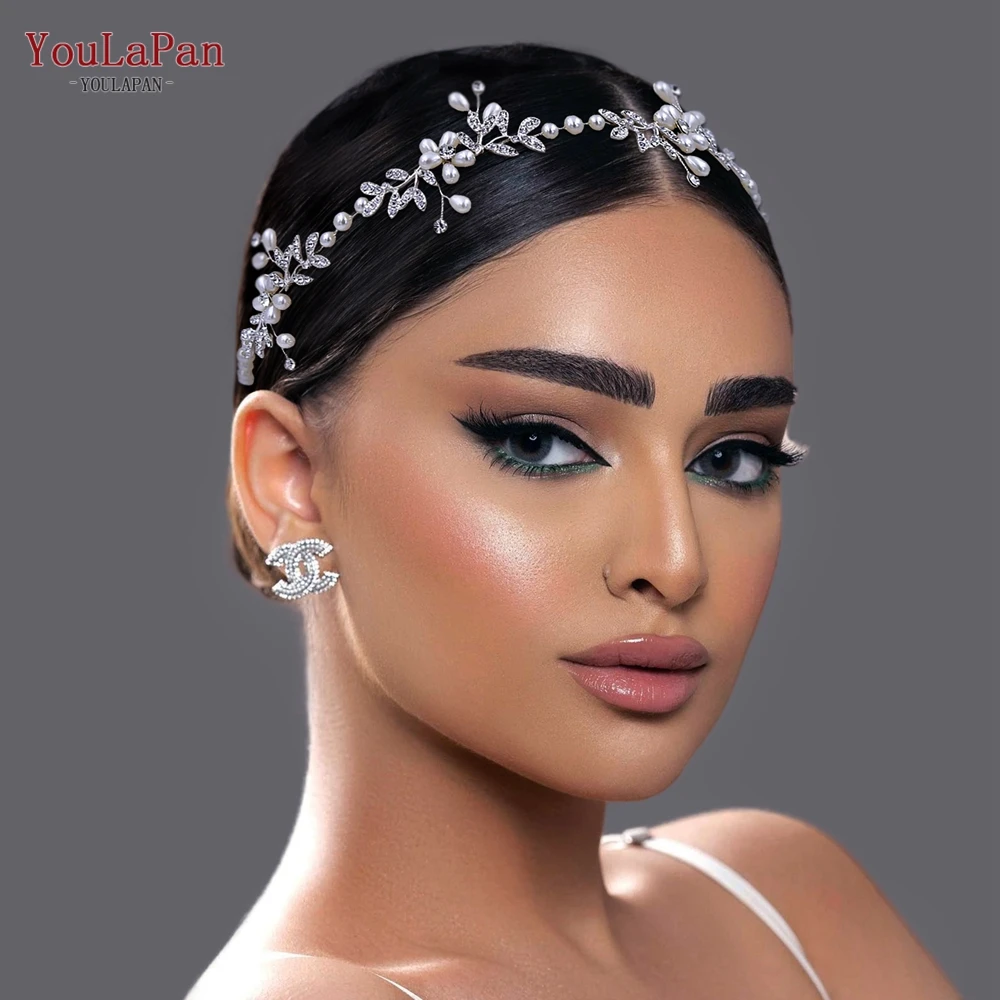 

YouLaPan Alloy Leaves Bridal Headband Woman Headpiece Wedding Hair Accessories Handmade Pearls Bride Headdress for Party HP89