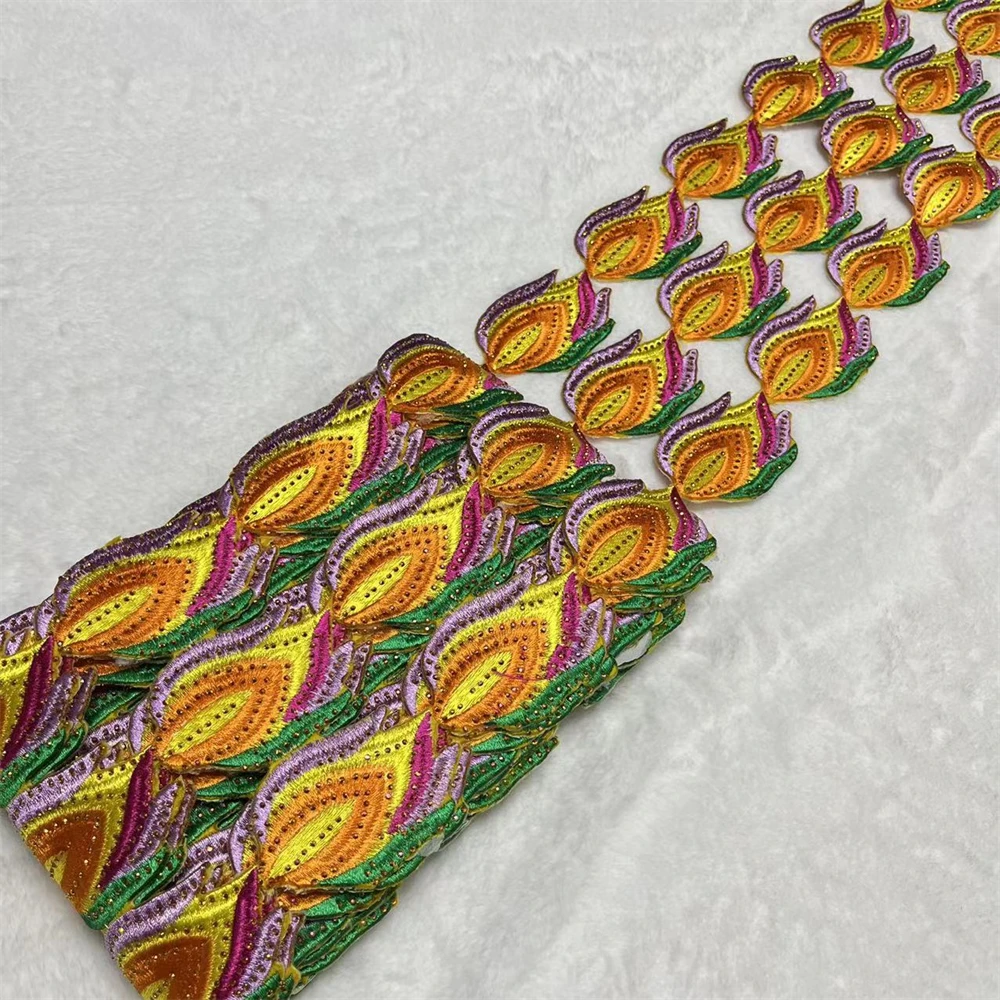 

Embroidered Cord Lace Trim with Stones for Women Dress Decoration, African French Lace Fabric, 5 Yards