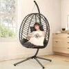 Egg Swing Chair with Stand, Outdoor Hanging Egg Chair with Stand, Indoor Eggs Chair with Cushion, Patio Wicker Swing Eggs 1