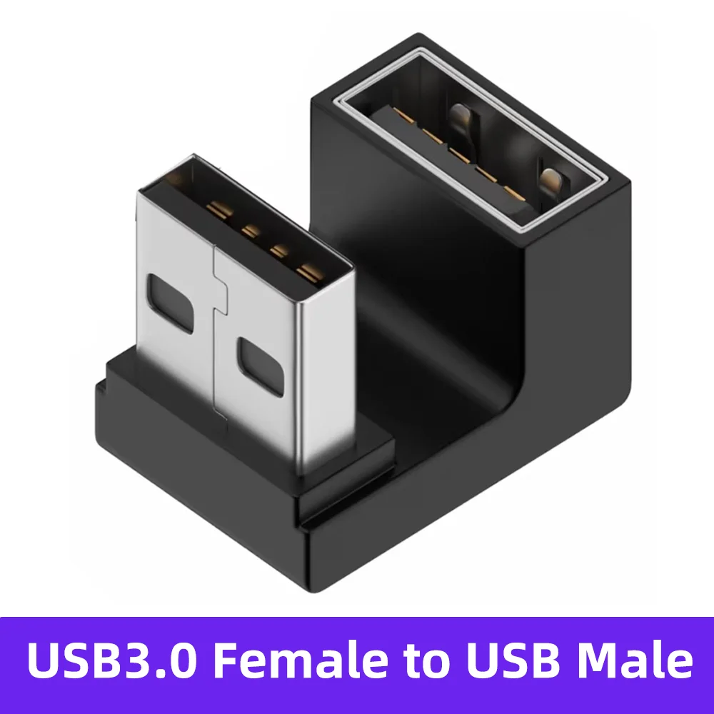 Right Angle USB 3.0 High-Speed Extension Adapter – Upward Elbow Connector, Male to Female Plug Converter