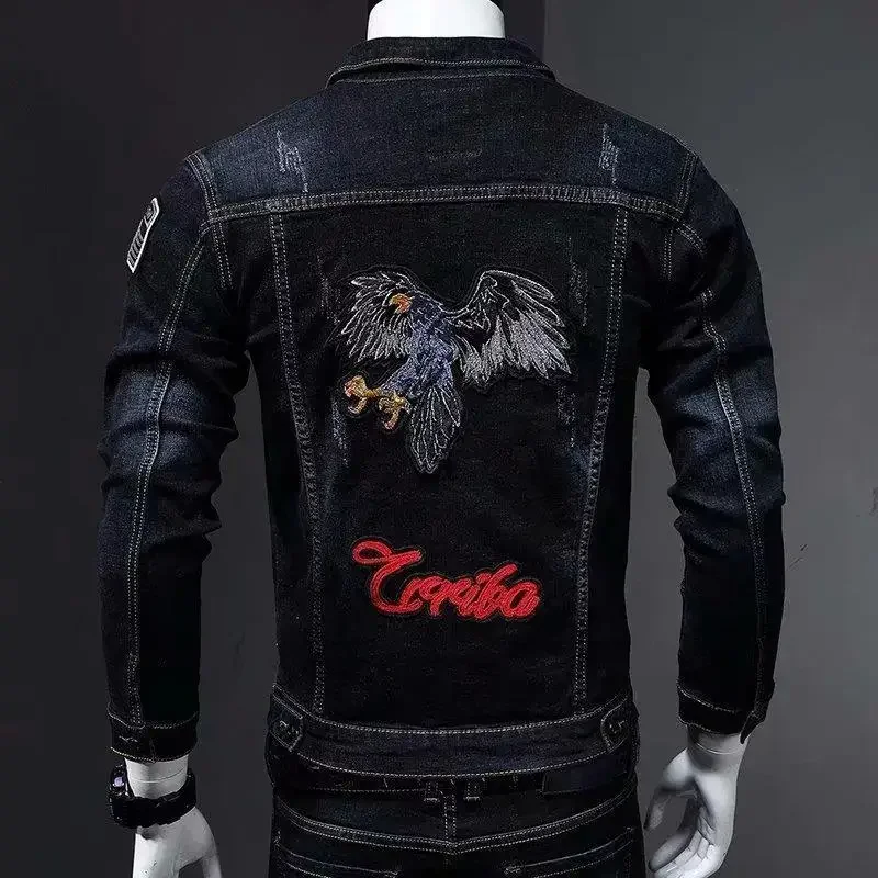 thumbnail image 1 of Abrigo vaquero para hombre, chaqueta vaquera con botones, holgado, con agujeros, rasgado, estilo rockero, de Corea, nuevo, al precio más bajo, ropa de hombre de moda desgastada, 1 of 5