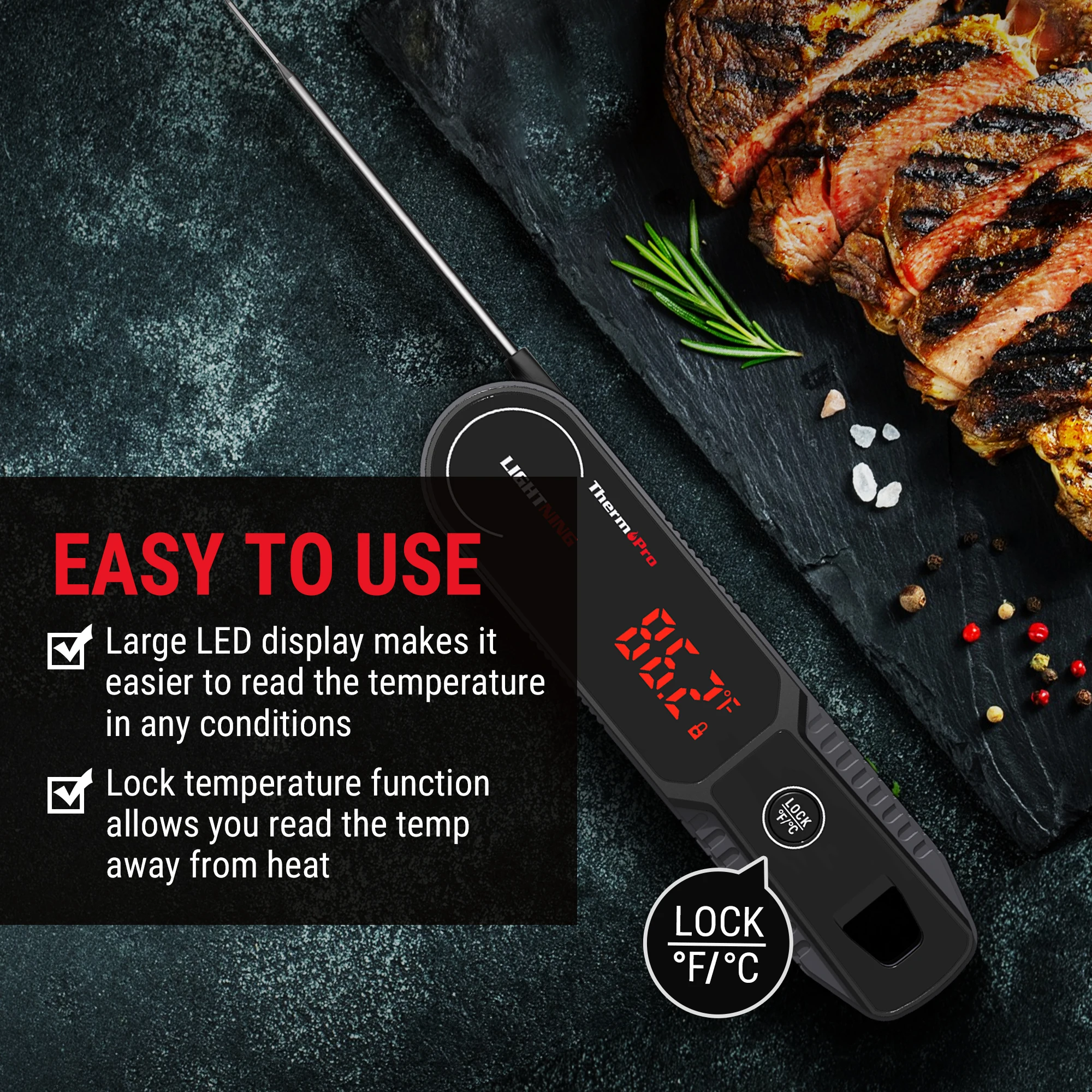 ThermoPro TP19H Digital LCD Screen Instant Reading BBQ Meat Cooking  Thermometer With Lock and Backlight Function - AliExpress