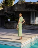 Jamie Hollow Embroidery Round Neck Slit skirt Set 4