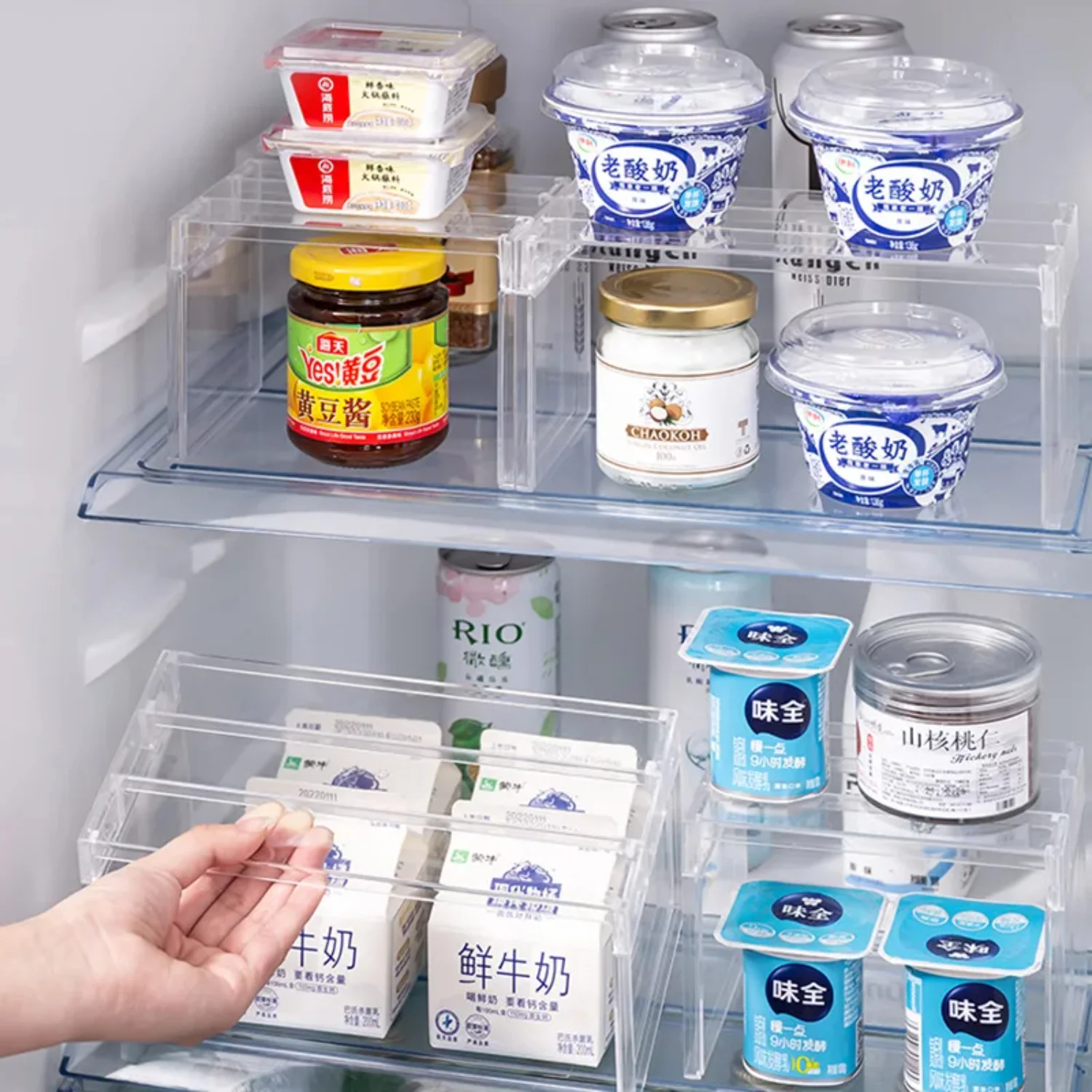 Transparent Refrigerator Organizers Rack Fridge Layered Separator Shelves Desktop Stand Save Space Accessories