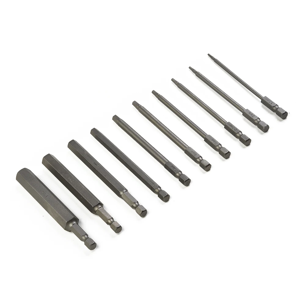 

10pcs Hex Head Wrench Drill Bit 100mm Magnetic Steel Screwdriver Bits Metric For Electric Drills With Speed Regulating Device