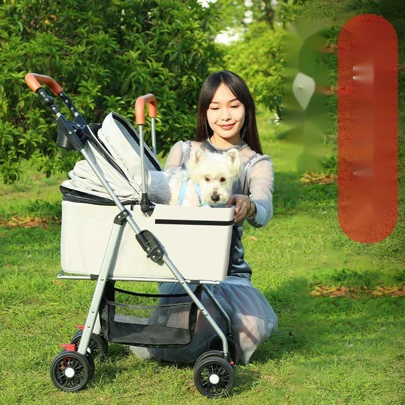 Cochecito para mascotas para perros, gatos y perros, bolsa ligera y plegable, empuje externo desmontable, caminar para perros, transporte desmontable 4