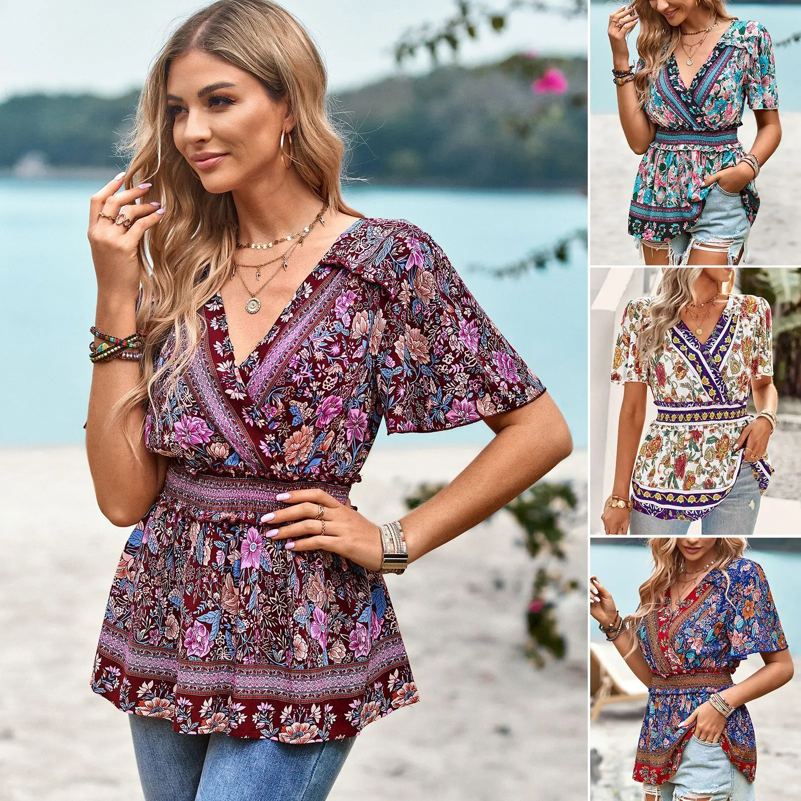 

Women Top Female Shirt Vintage Floral Traf Summer Aesthetic Elegant And Youth Y2k Pullover Women's Clothing Free Shipping