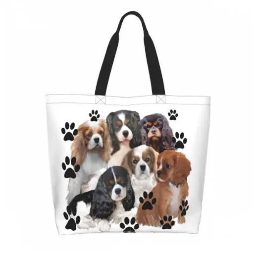 Charming Tie Dye King Charles Spaniel Puppy Tote Bag - Reusable and Colorful Shoulder Bag with Cute Cartoon Design