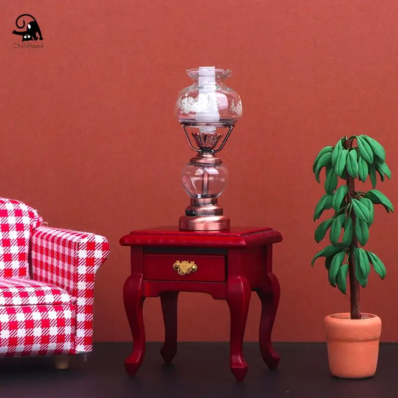 1:12 Dollhouse Miniature Retro LED Lamp Candlestick Light Desk Lamp Home Lighting Model Furniture Decor Toy Doll House