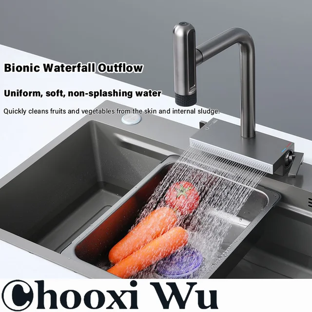 ก๊อกน้ําสแตนเลสแบบดึงออกในครัว, พวยกามัลติฟังก์ชั่น, การควบคุมคู่ร้อนและเย็น, แกนวาล์วเซรามิก 4