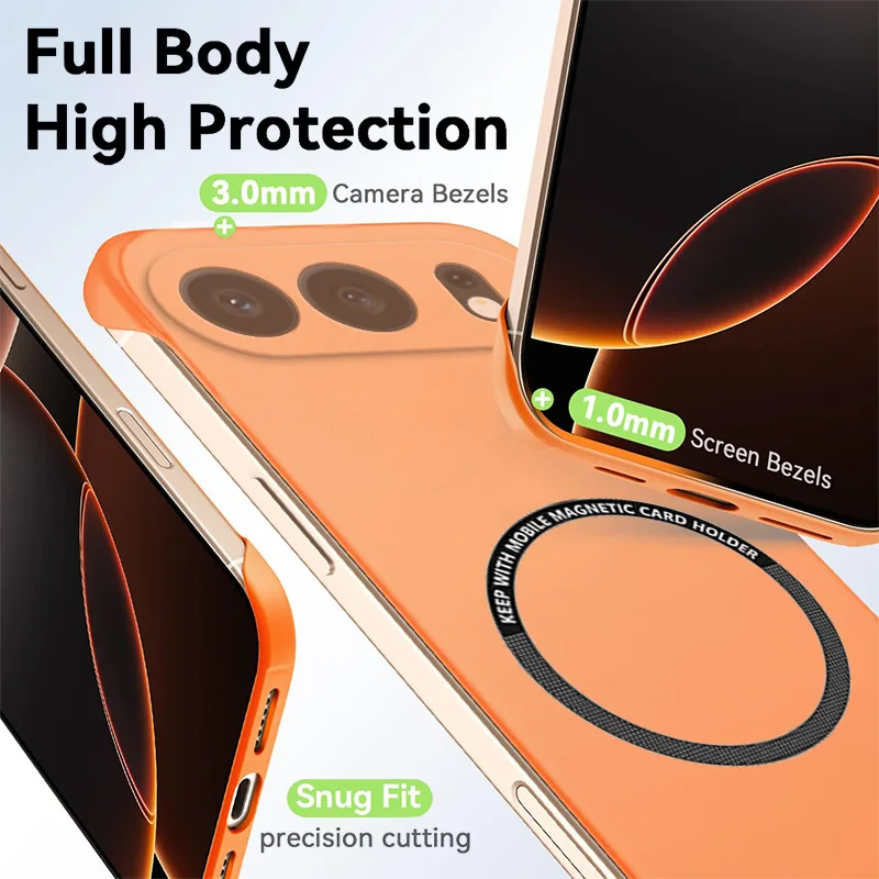 Ultra Slim Frameless Matte PC Case with Magsafe Wireless Charging and Shockproof Protection