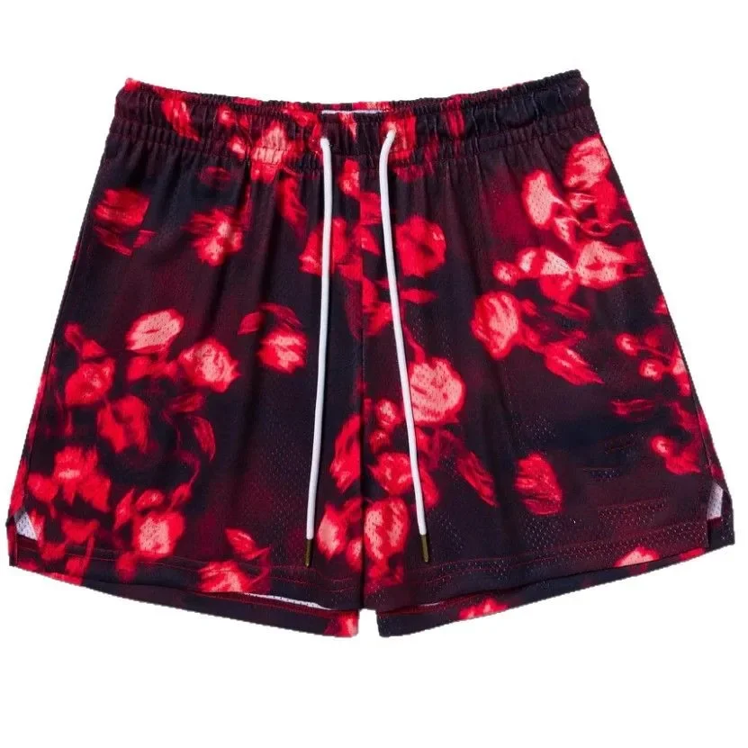 Loose Basketball Shorts Men's Fitness Summer Four-Quarter Quick Dry Breathable Mesh Shorts below Knee Length Couples