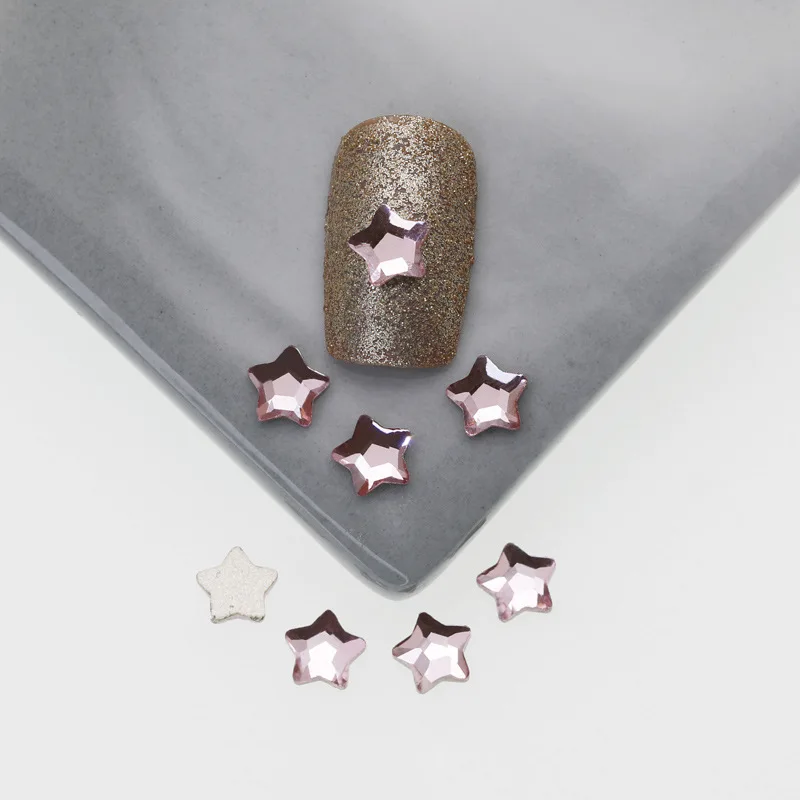 100/500 Stück 4 mm/6 mm Sternform 18 Farben Boutique Nagelkunst-Strasssteine mit flachem Boden Glaskristall 3D-Nageldekoration Großhandel – Detail 11