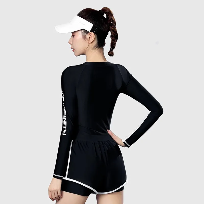 Women Short/Long Sleeve WaterProof Push Up Surfing Beach SwimWear Two Pieces Sun Protection Front Zipper Bathing Swim Rash Guard