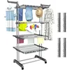 5 Tier Clothes Drying Rack Oversized, Foldable& Adjustable Height Rolling Clothes Rack Stainless Steel with 4 Castor 1