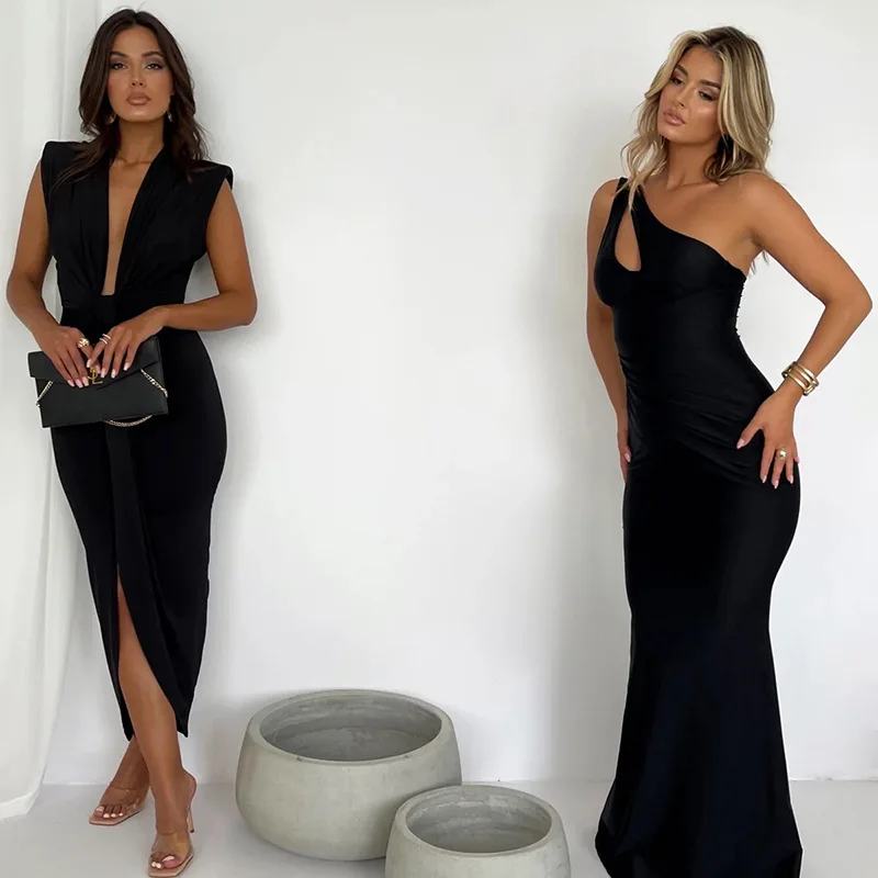 

Women's Ruched Midi Dress, Irregular Side Slit, Sexy Bodycon, Collect Waist, Tie knot, Elegant Lady Office Dresses, Club Outfits