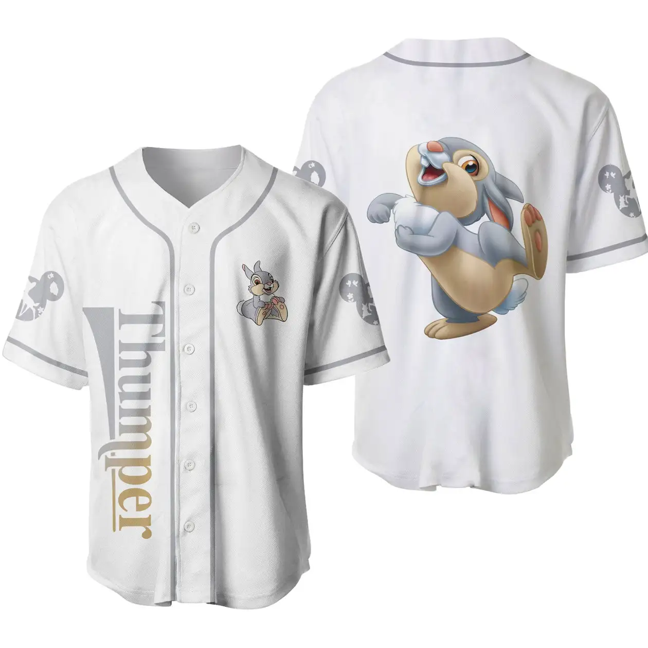 Thumper Rabbit Bambi Grey Stripes Patterns Disney Baseball Shirt Pluto Dog Yellow Green 3D T-Shirt