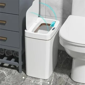 Smart Bathroom Trash Can Automatic Bagging Electronic Trash Can White Touchless Narrow Smart Sensor Garbage Bin Smart Home 15L 1