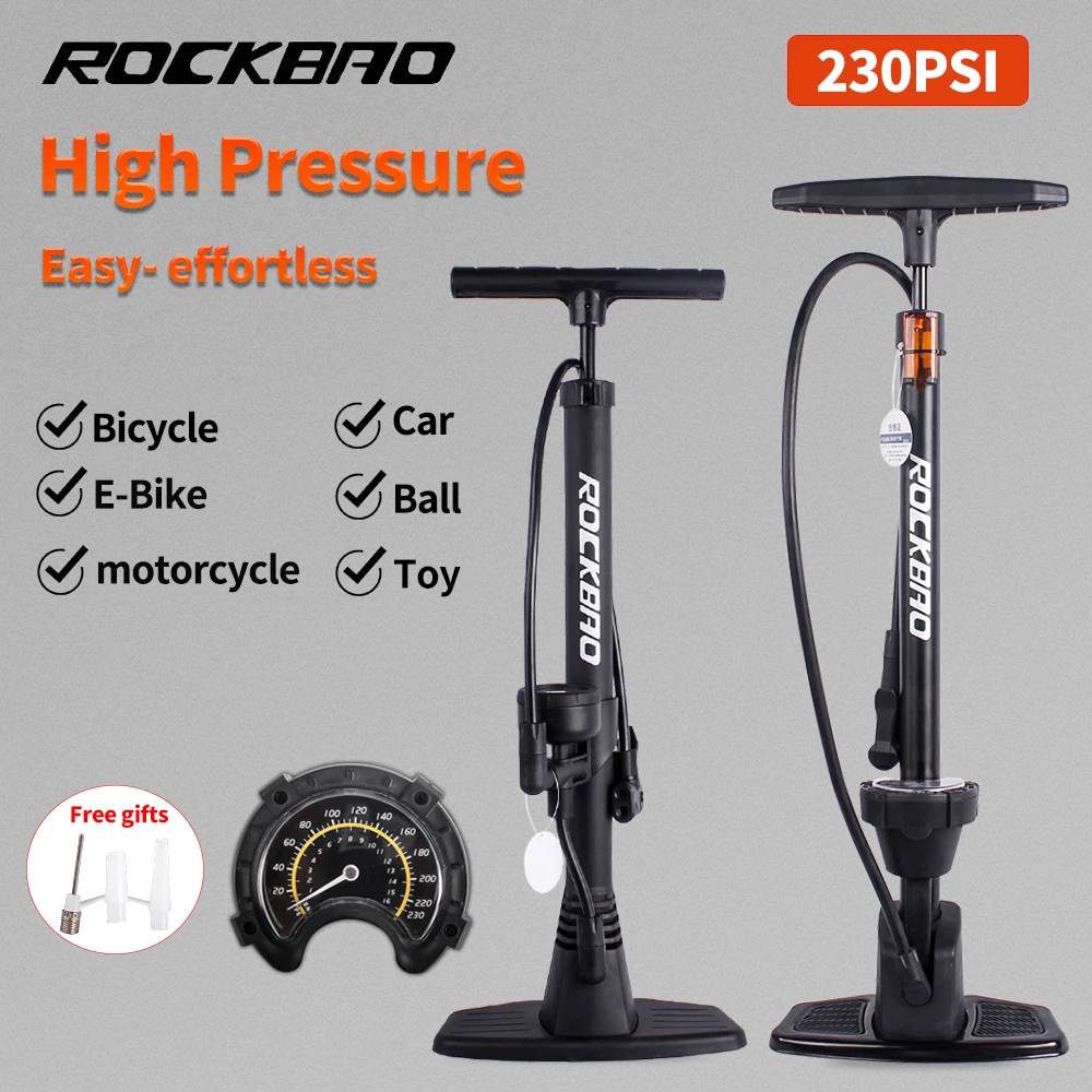 ROCKBAO Bicycle Pump 230PSI High Pressure Motorcycle Pump Bike Parts Road Tire Air Pump Schrader Presta Valve Electric Bike Pump