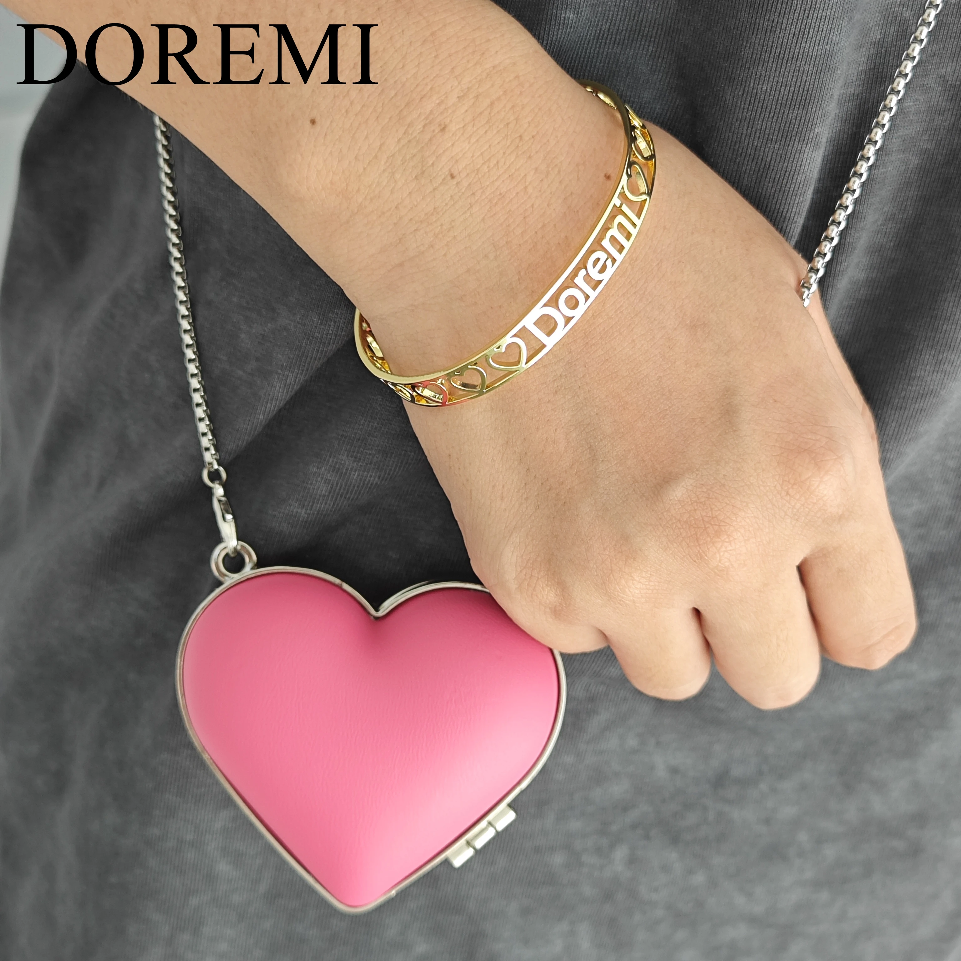 Doremi Custom Name Logo Personalized Women Heart Letter Bracelet Stainless Bangle Cut Out Hollow Cuff Engraving Name Band Bangle
