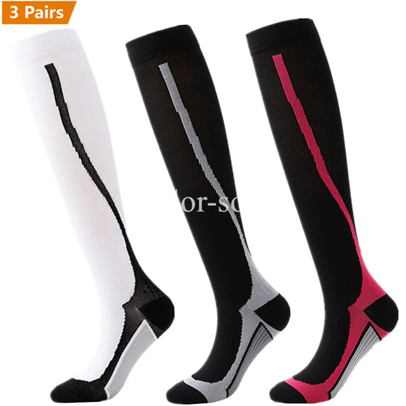 3 Pairs Lot Pack Compression Socks Stocking Running Men Women Compression Cycling Socks Knee High Running