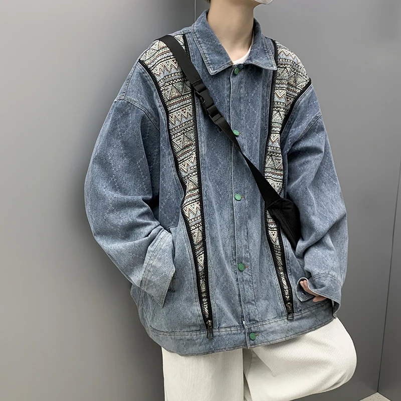 

Мужские джинсовые куртки в национальном стиле, новые пальто, корейские отзывы, много вещей, куртка-бомбер, мужская одежда в стиле ретро, 2024