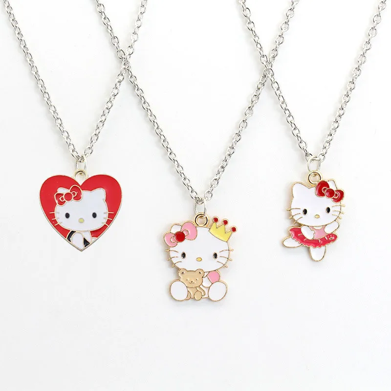 

New Hellos Kittys Alloy Necklace for Female Student's Best Friend Cute Childlike Fun Necklace for Girls with Collar Chain
