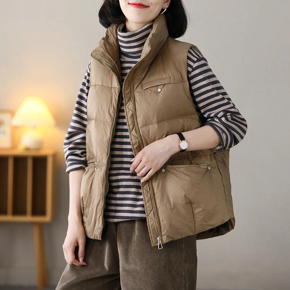 

Korean Streetwear 2022 Winter Sleeveless Jacket Casual Womens Pockets Duck Down Vest Female Gothic Parkas Vintage Waistcoats