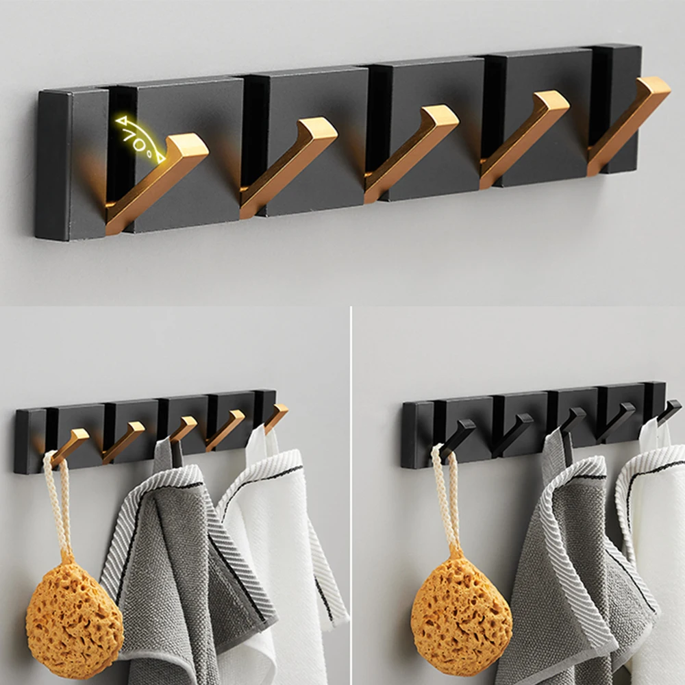 

Foldable Wall Hooks for Bathroom and Kitchen, Hanging Shelf for Clothes and Shoes, Towel Racks, Black and Gold
