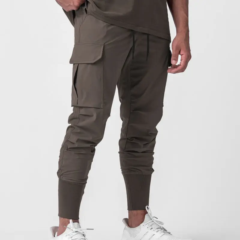 Summer Solid Color Fashion Sweat Pants Man Casual Motion Bodybuilding Pocket Zipper Drawstring Elastic Waist All-match Trousers