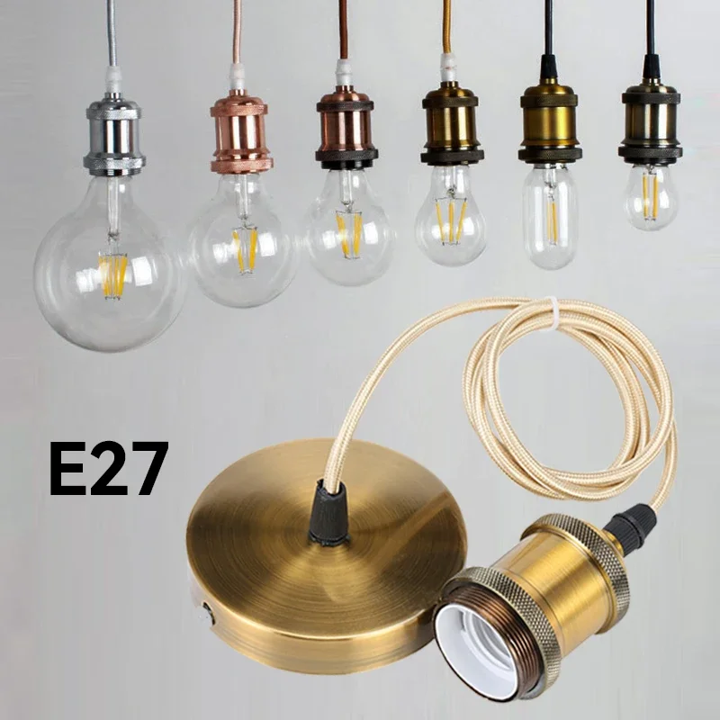 lamp holder E27 suspension wire lamp holder set Vintage copper metal lamp holder electroplated aluminum shell