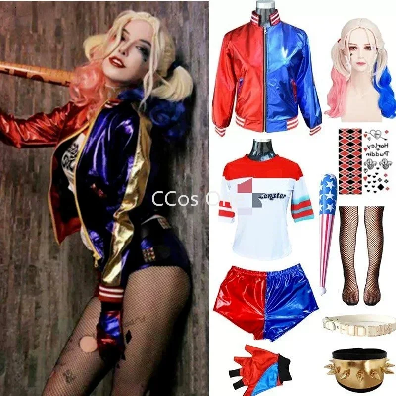 Aldult Kid Harley Cosplay Costumes Anime Figure Clothing Quinn Halloween Costumes For Women Role Play Party Clothes Suit Wig
