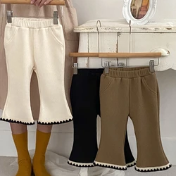 Girls Baby Solid Color Plus Velvet Pants Lace Pants Bell Bottoms  Autumn Winter New Elastic Pit Matching Kid  Costumes Princess