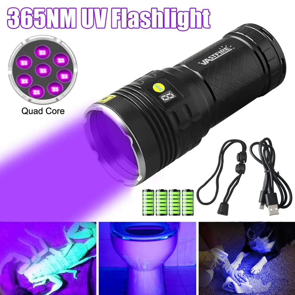 

8Lights 160W UV Flashlight 365nm/395nm Black Mirror Flashlamp Ultraviolet Ink Dryer Money Fluorescer Detector Purple Light Torch