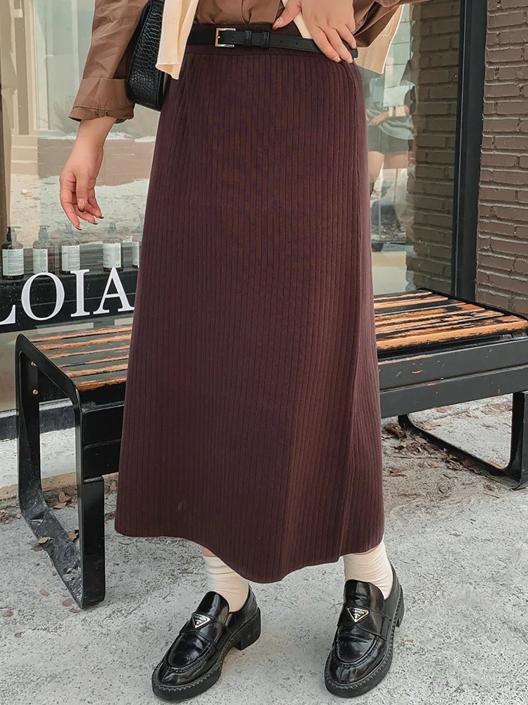 Large Size 's Straight Women's Knitted Skirt 2024 Winter Oversized Girls High Waist Slimming Sheath Dress