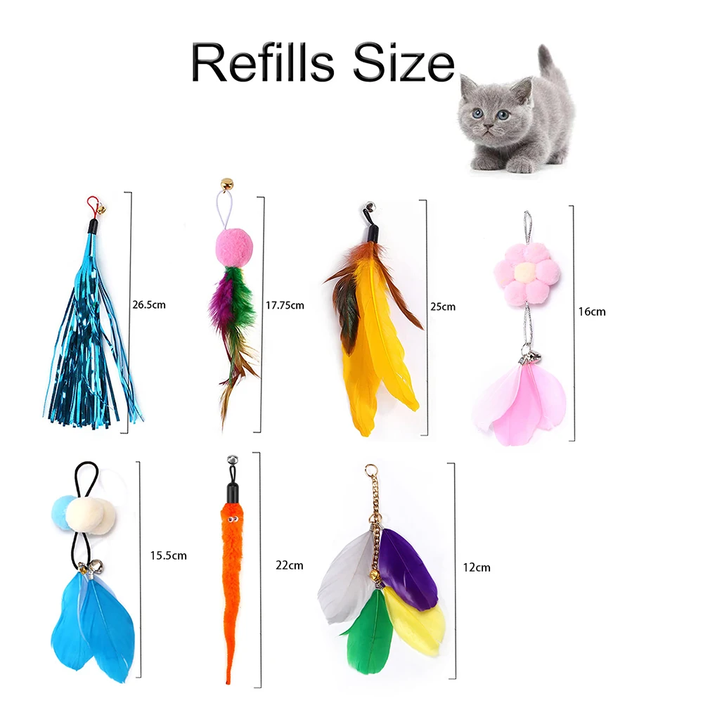 10pcs Cat Wand Toy Refills Cat Feather Toys Accessories for Cat Fishing Pole  Assorted Teaser Refills with Bell for Indoor Kitten