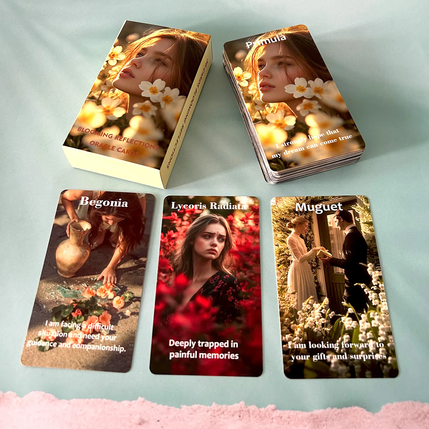 블루밍 리플렉션 플라워 언어 오라클 타로 카드, 연인의 진정한 생각, 점술 룬 보드 게임, 56PCs,  68*120mm-Freehip.co.kr