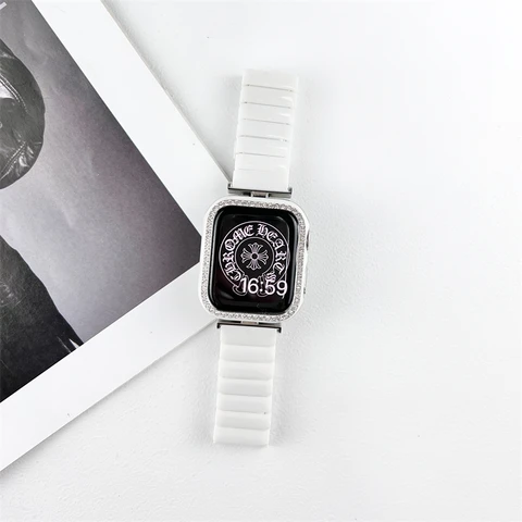 for Apple Watch Band 44mm 45mm 40mm 42mm 38mm 41mm Luxury Ceramic Stainless steel belt bracelet iWatch series 6 se 5 4 3 7