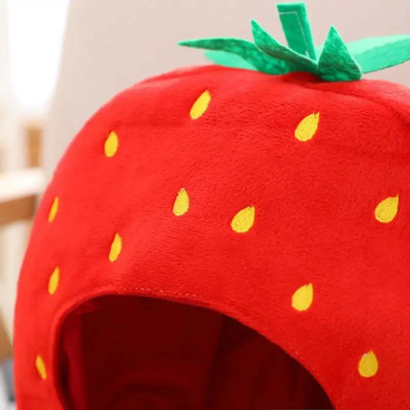 Cosplay Hat Plush Strawberry Hat Scarf Earflap Soft Winter Warm Full Headgear for Women Men Kids Novelty Cosplay Costume