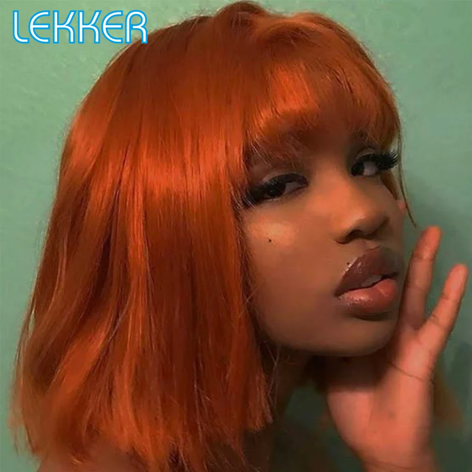 

Lekker Wear to go Orange Ginger Short Straight Bob Human Hair Wigs With Bangs For Women Brazilian Remy Hair Colored Bob Wigs
