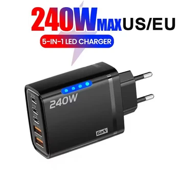 USB C GaN Charger 240W 5 in 1 Fast Charging Phone Charger Power Adapter For iPhone Samsung Xiaomi Type C EU/US Plug Wall Charger 1