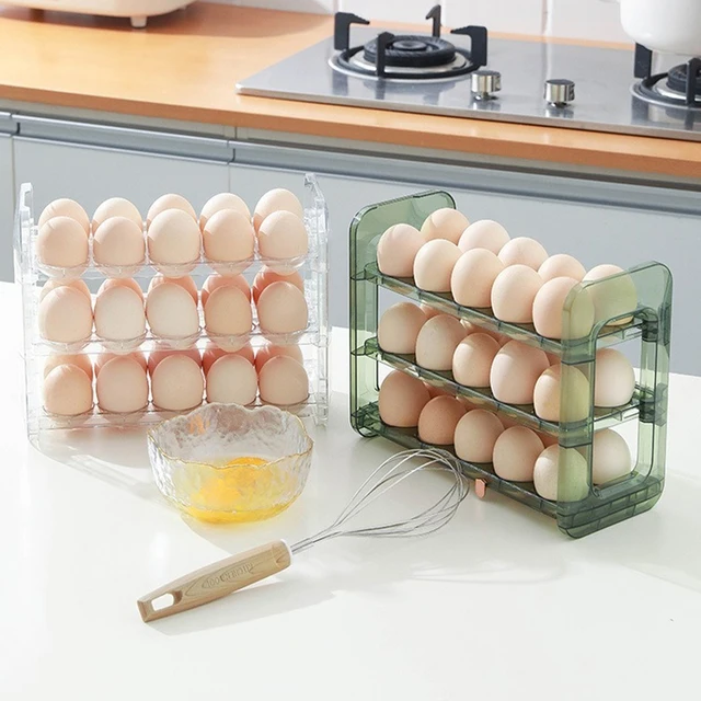 Boîte de rangement pour réfrigérateur d'œufs de cuisine de grande capacité, organisateur de plateau à œufs multicouche Portable, porte-œufs pratique à ouverture/fermeture 1