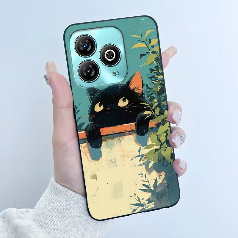 Adorable Cartoon Soft Silicone Protective Black Phone Case