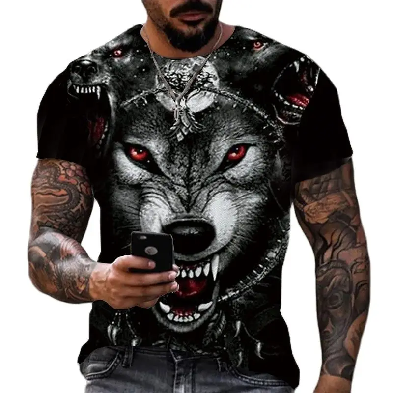 

Summer Men T Shirt Cool Wolf 3d Wolf Printed Fashion Vintage Harajuku Breathable Streetwear Oversized Short Sleeve Clothing