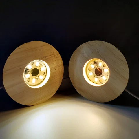 Round Wood Light Base USB Switch Crystal Ball Night Lights Base Display Stand Lamp Holder Home Bedroom Table Decoration