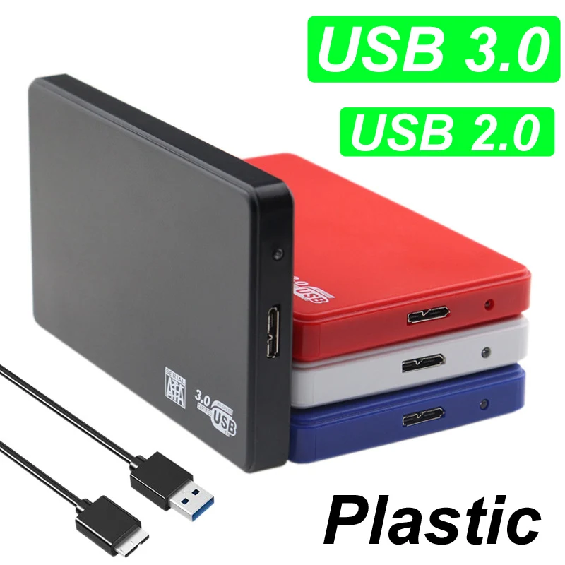 플라스틱 2.5 인치 SATA-USB 3.0/2.0 HDD 인클로저, 모바일 하드 드라이브 디스크 케이스, SSD 외장 스토리지 HDD 박스, USB 케이블 ABS