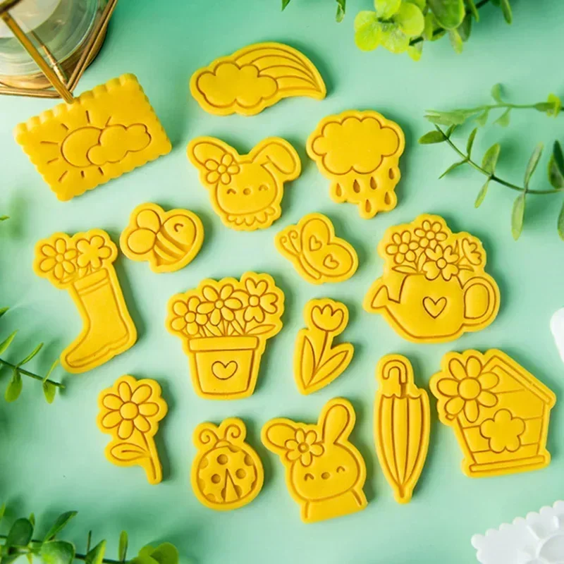 Weather Spring Collection Cookie Mold Bee Flower Rabbit Umbrella Sun Fondant Embosser Cutter Easter Birthday Cake Decoating Tool cookie cutter baking mold cookie mould cookie printing mold fondant cutter baking decorating tools cookie maker press kit