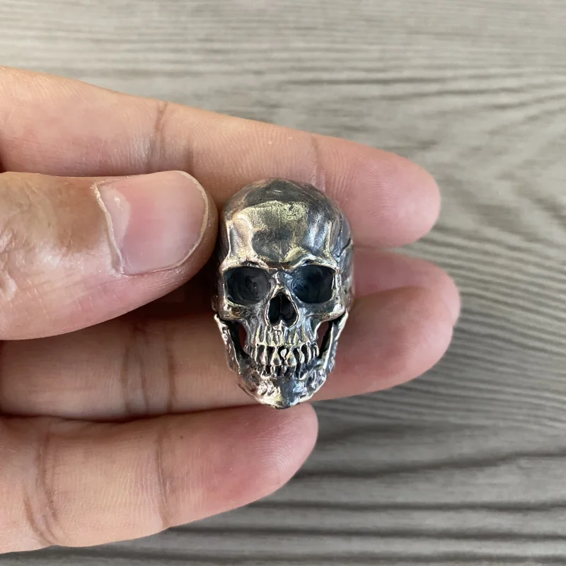 34mm Width Real Silver Big Retro Skull Ring Man Woman S925