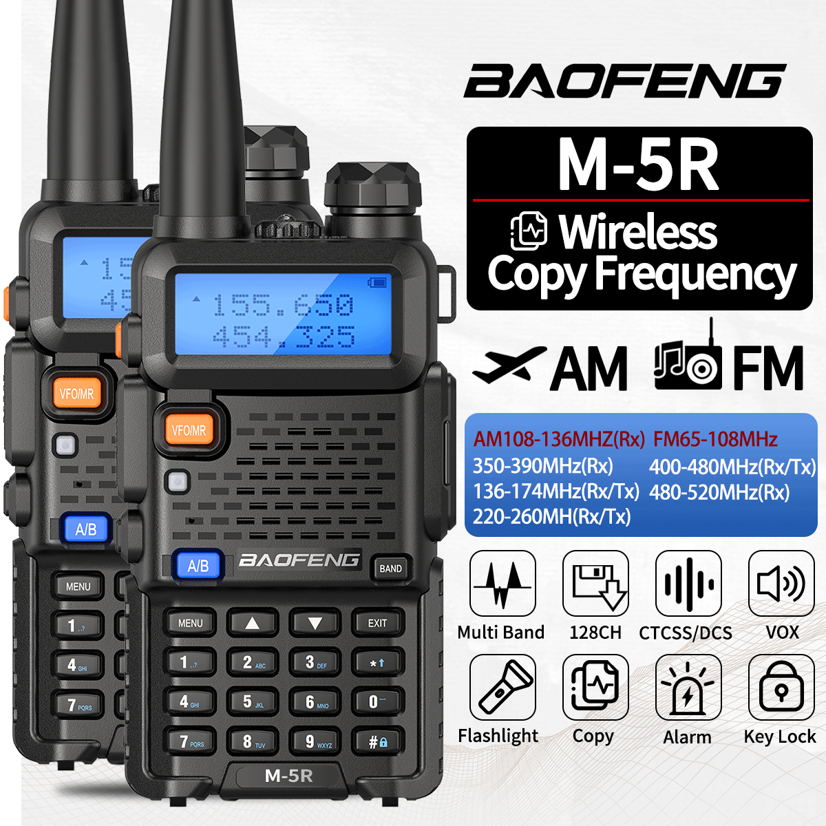 1/2pcs Baofeng M-5R Walkie Talkie Full Bands Wireless Copy Frequency Two Way Radio USB Charger Long Range Ham Radio For UV K5 5R