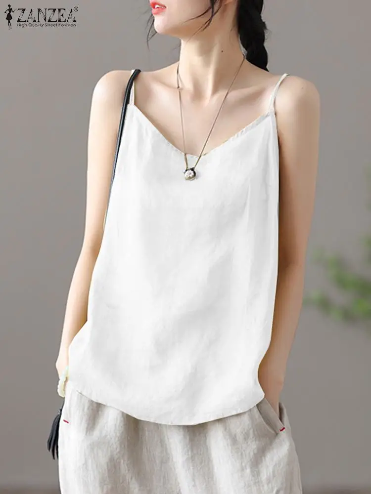 

ZAZNEA Summer Women's Blouse Fashion Solid Cotton Spaghetti Strap Tops Femme Camis Casual Sleeveless Tank Tops Suspender Vest
